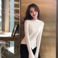Pofulove Shirt with Irregular Sweater Women's Fashion Slim Long-sleeved Women  Knitted Bottoming
