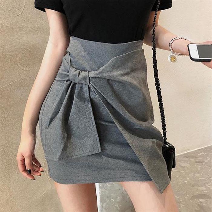 Women Anti-light Skirt High Waist Banded Bow Slim Sexy Package Hip Skirts Mini A-line Skirt