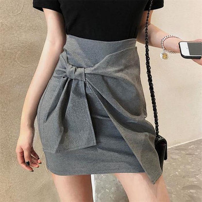Women Anti-light Skirt High Waist Banded Bow Slim Sexy Package Hip Skirts Mini A-line Skirt