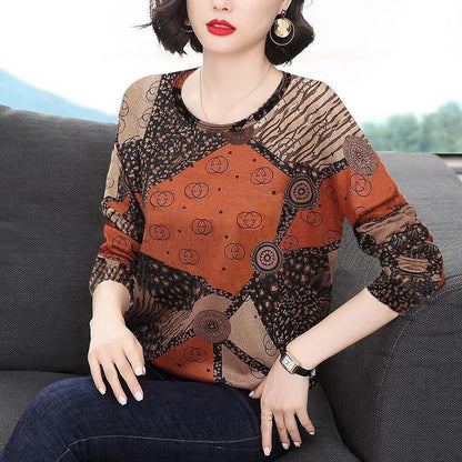 Long-sleeved T-shirt Women's Spring and Autumn New Round Neck Plus Size Mother's Shirt Bottoming Shirt Loose Casual