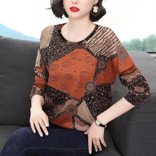 Long-sleeved T-shirt Women's Spring and Autumn New Round Neck Plus Size Mother's Shirt Bottoming Shirt Loose Casual