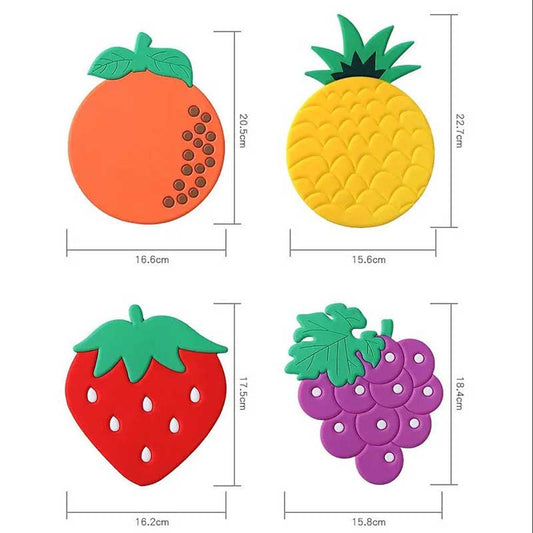 2pcs Cartoon Fruit Cute Table Mat Silicone Mat Non-slip Anti-scalding Coaster