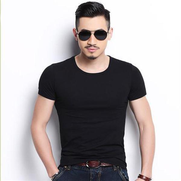 Short-sleeved T-shirt Men's Round Neck Slim Fitness Solid Color Half-sleeved Black and White Tide Bottoming Shirt T-shirt Men