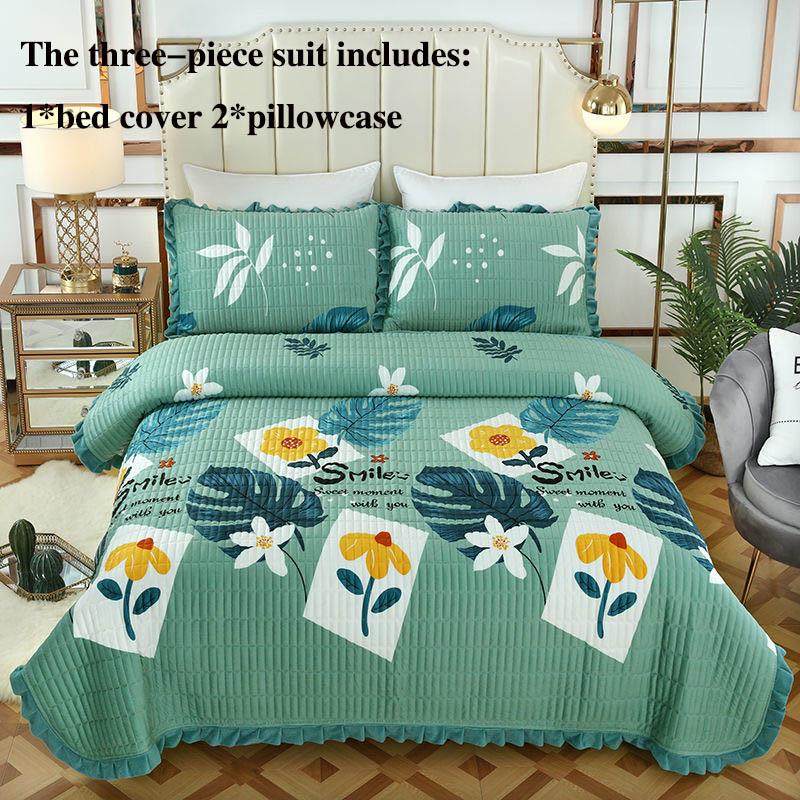 Two-sided Bed Cover Cushion Crystal Velvet Bed Cover Three-piece Quilted Bed Sheet Pillowcase Set