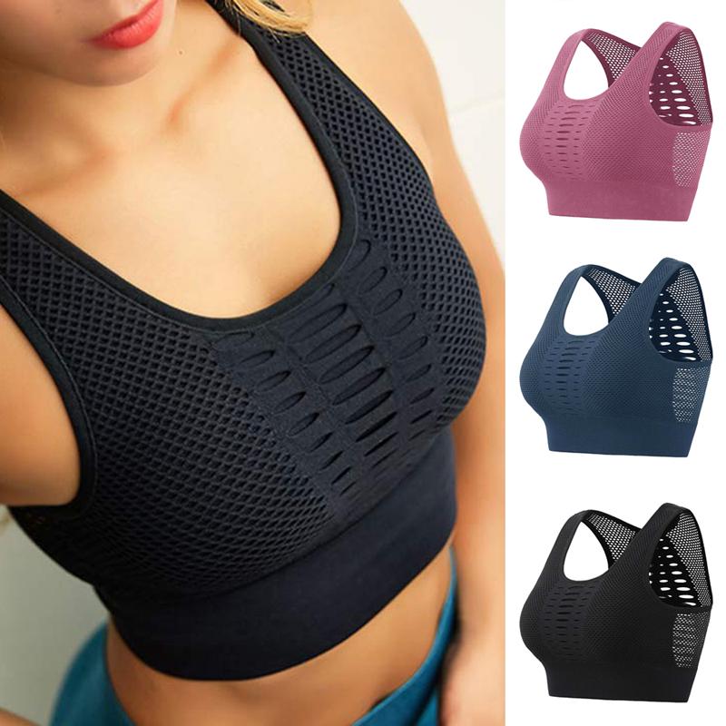 Women Sports Bra  Mesh Brathable Push Up Female Gym Fitness Sports Underwear Female Yoga Bra