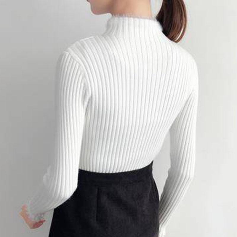 Pofulove Half Turtleneck Sweaters Women Autumn Winter Fashion Slim Long-sleeved Bottoming Sweater