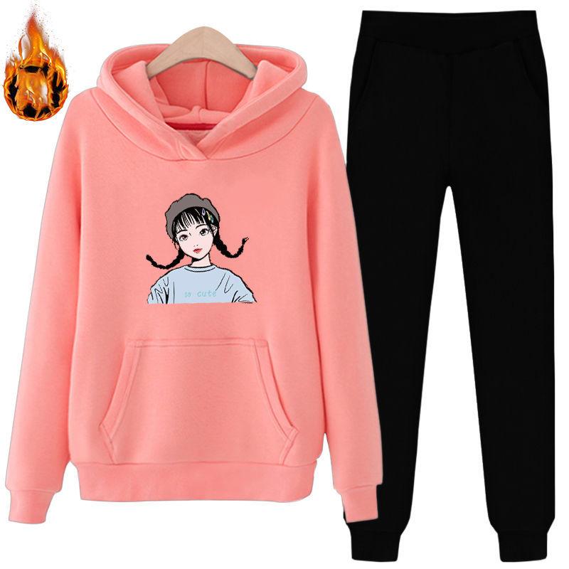 Sports Suit Unisex Warm Long-sleeved Casual Plus Fleece Hooded Hoodie Suit Loose Casual Two-piece Comfortable and Breathable