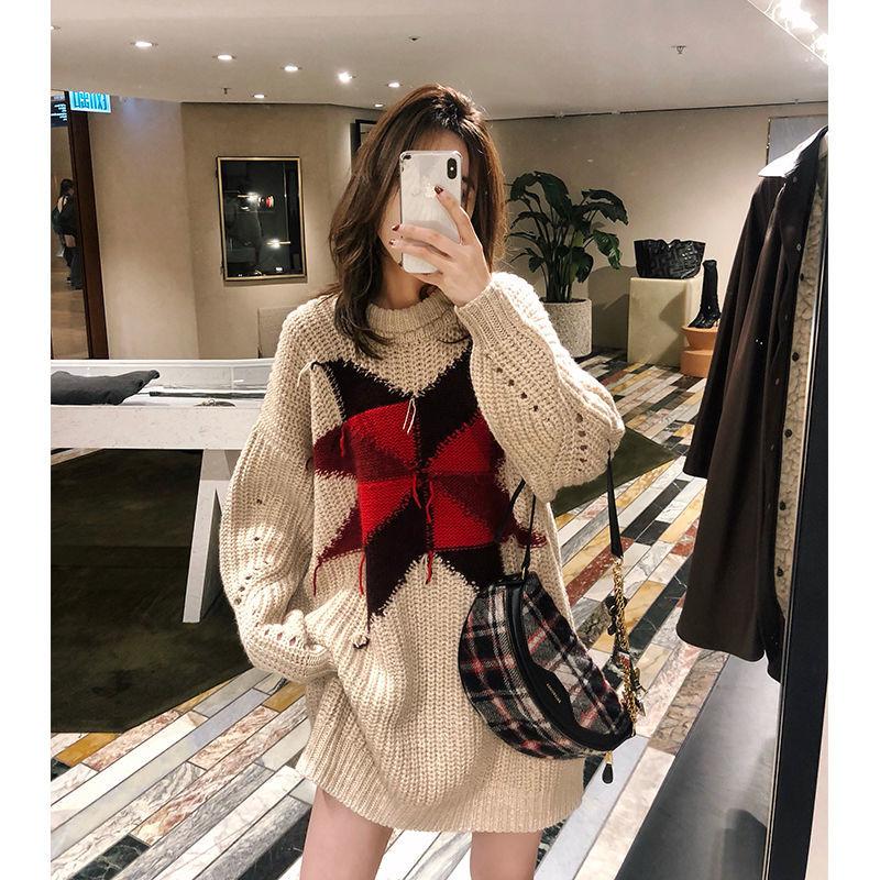 Autumn and Winter Casual Star Sweater Women Loose Hedging Open Air Long Coat Knitted Fashion Top