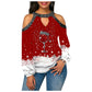 Printed T-shirt Sparkling Stitching Off Shoulder Festival-themed Shirt Women's Long-sleeved Blouse Sexy Halter Streetwear Shirts