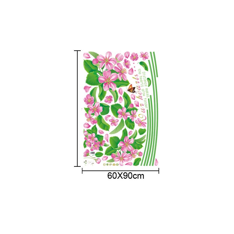 [Wall sticker] big flowers butterfly gren grass vinyl diy wall stickers for kids rooms bedroom livin