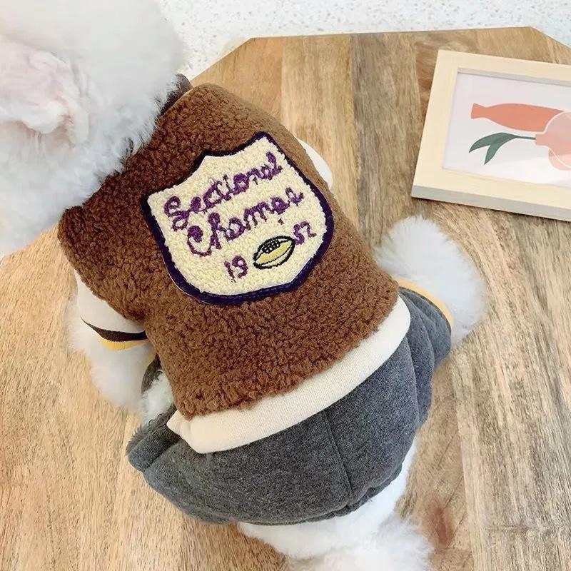 Pet Small Dog Puppy Plus Velvet Thick Warm Clothes Autumn Winter Four-legged Cotton Coat Teddy Dog Cute Print Clothing