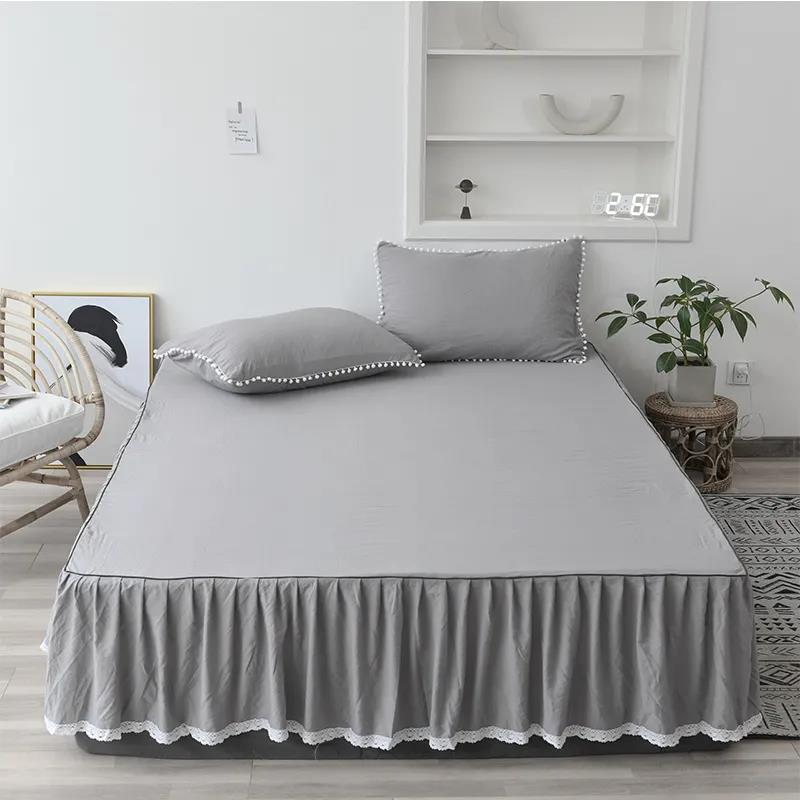 One-piece Solid Color Mattress Cover Washed Cotton Bed Sheet Simmons Protective Cover Elastic Non-slip Mattress Cover