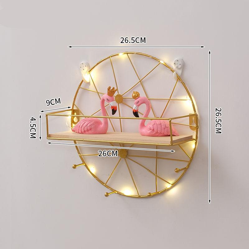 Nordic Style Metal Decorative Shelf Living Room Art Storage Shelf Wall Display Platform with Light Strip