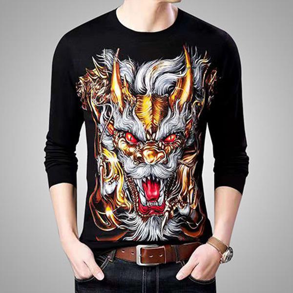 Long-sleeved T-shirt large size spring and autumn T-shirt 3D printed sweater men's round neck