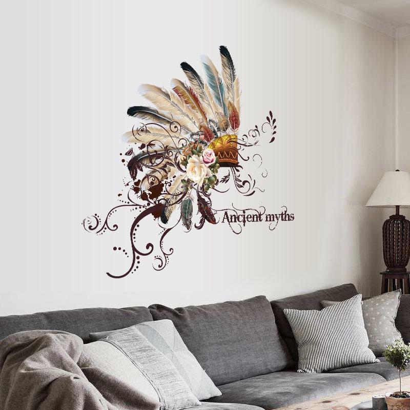 [Wall sticker] feather chief hat wall stickers chinese characteristic ethnicity style ancient myths