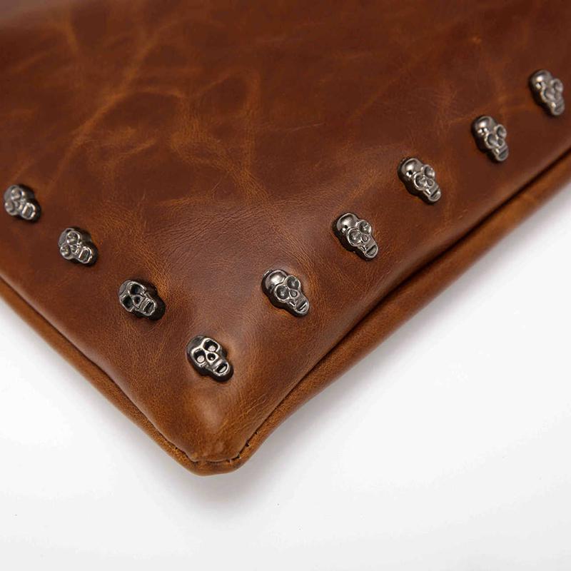 Business Briefcase Men Rivet Leather Large Capacity Pocket Anti-theft Handbag Computer IPAD Bag