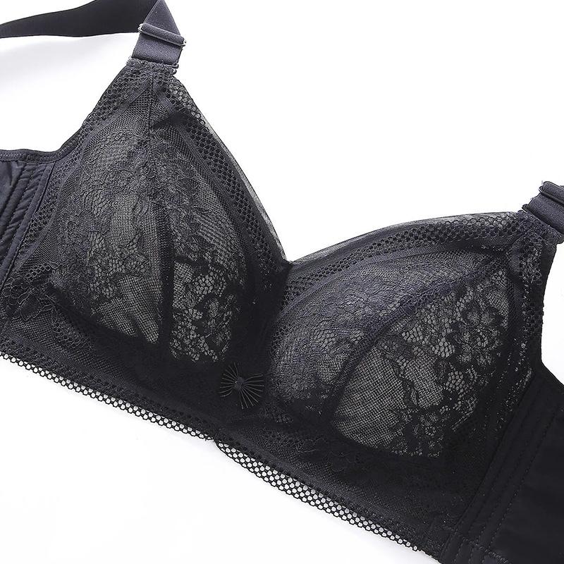 Women's Sexy Lace Large Size Underwear for Big Breasts Comfortable Adjustable Ultrathin Bra Female Full Cup Underwear Gather No Steel Ring Brassiere