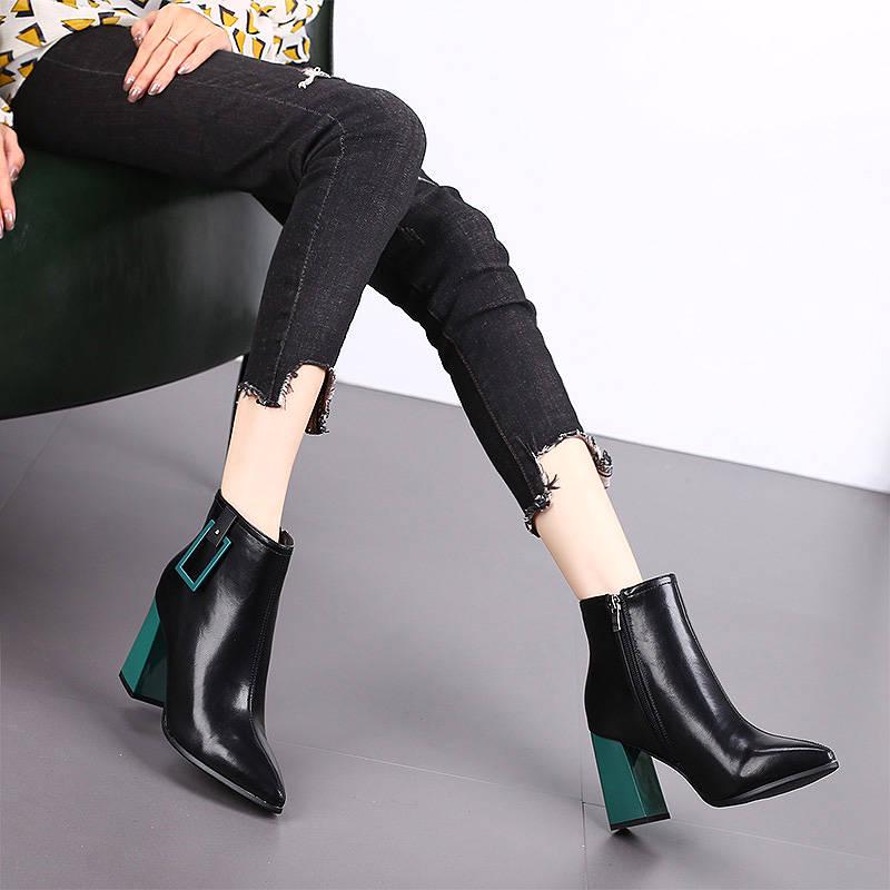 Women's Ankle Boots Ladies Pointed Toe Martin Boots Coarse Heels Booties Female Winter Boots Woman