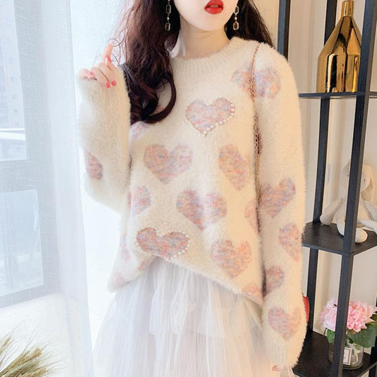 Long-sleeved Women's Knitted Sweater Student Girl Sweet Little Fresh Mink Fleece Sweater Top