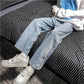 Men's Loose Straight Wide-leg Pants Autumn Ins Plaid Stitching Jeans Pendant Long Pants