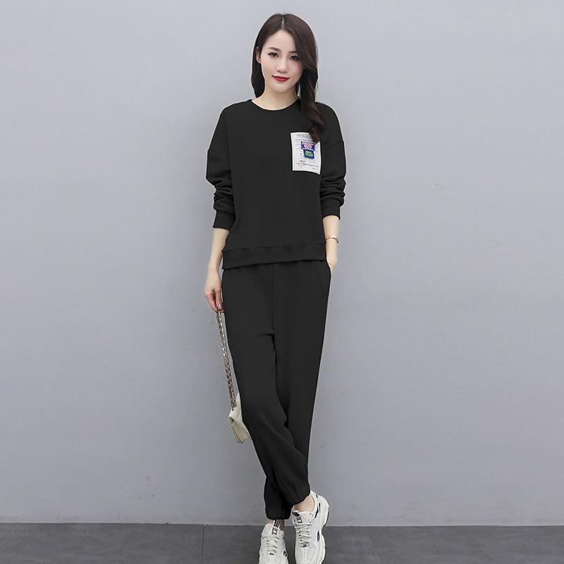 Sportswear Suit Women Loose and Thin Pullover Sweater Casual Two-piece Round Neck Long-sleeved Shirt + Casual Sports Pants Warm and Comfortable