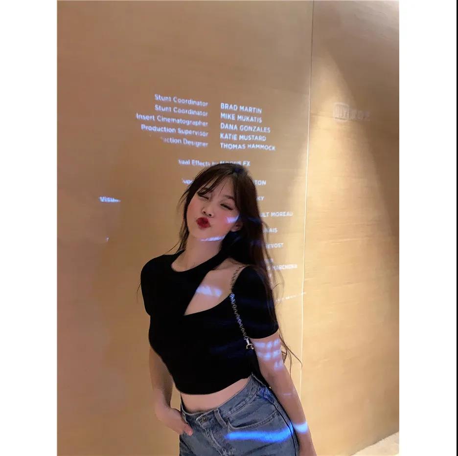 Women Ladies Summer Personality Tops Irregular Loose Short Sleeve Short T-shirt Blouse