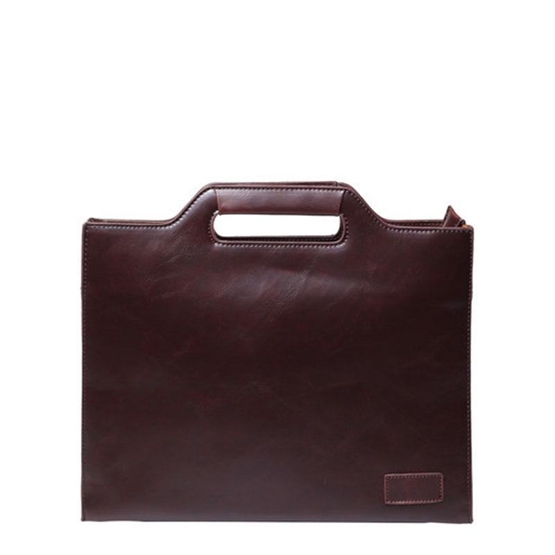 Business Briefcase Men Vintage Brown Leather Zipper Styling Tote Shoulder Diagonal Computer Bag