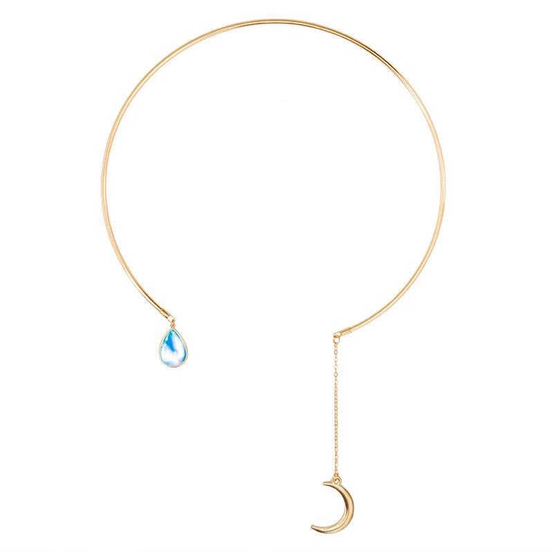 Fashion Jewelry Simple and Generous Diamond Moon Drop Ladies Short Necklace Chain Collar