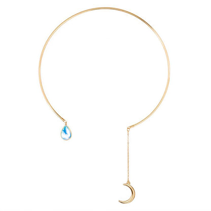 Fashion Jewelry Simple and Generous Diamond Moon Drop Ladies Short Necklace Chain Collar