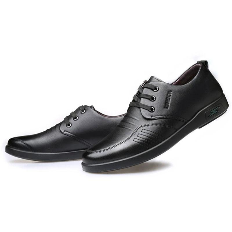 Men's Spring and Autumn Business Leather Shoes Real Cowhide Round Toe Breathable Dad Shoes Husband Casual Shoes Korean Men's Lace-up Shoes