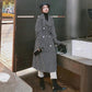 Black and White Houndstooth Windbreaker Jacket Female Spring and Autumn Long Style Over-the-knee Waist Belted Temperament Loose Coat