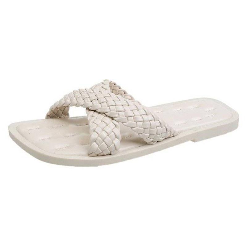 Sandals and Slippers Women's Outer Wear Summer Korean Fashion Candy Color Woven Cross Flat Flip Flops