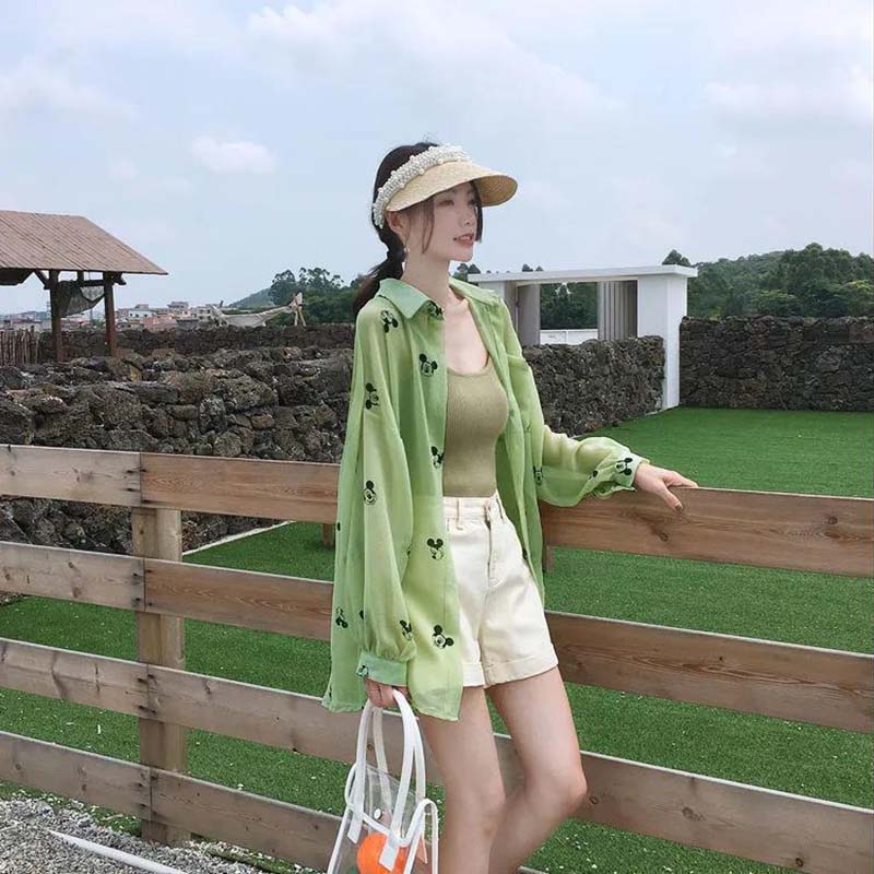 Women's Summer Printed Thin Sun Protection Clothing All-match UV Protection Breathable Shirt