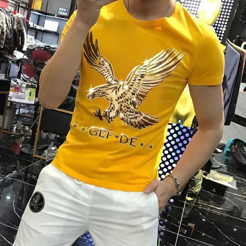 3D Diamond Eagle Print Shirt Summer Men T-shirt Fashion Overshirt Half Sleeve Tees Loose Breathable Pullover