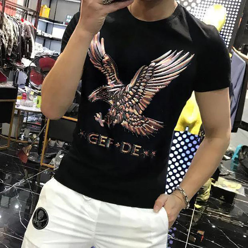 3D Diamond Eagle Print Shirt Summer Men T-shirt Fashion Overshirt Half Sleeve Tees Loose Breathable Pullover