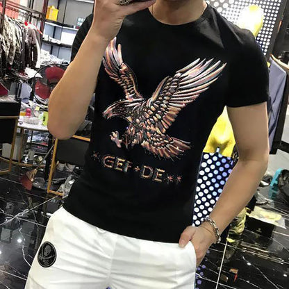 3D Diamond Eagle Print Shirt Summer Men T-shirt Fashion Overshirt Half Sleeve Tees Loose Breathable Pullover