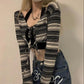 Y2k Top  Women's T-shirt Short T-shirt Slim Top Long Sleeves Black and White Stripes Irregular Cardigan Straps Reversible