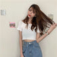 French Short Off Shoulder Knitting Shirt Female Summer Vertical Stripes Short Sleeve Ruffles Hem Crop Tops