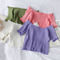 French Short Off Shoulder Knitting Shirt Female Summer Vertical Stripes Short Sleeve Ruffles Hem Crop Tops