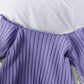French Short Off Shoulder Knitting Shirt Female Summer Vertical Stripes Short Sleeve Ruffles Hem Crop Tops