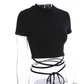 Summer Women Black Short T-Shirts Sexy Crop Tops Short Sleeve Bandage Tee Tops Female Shirts
