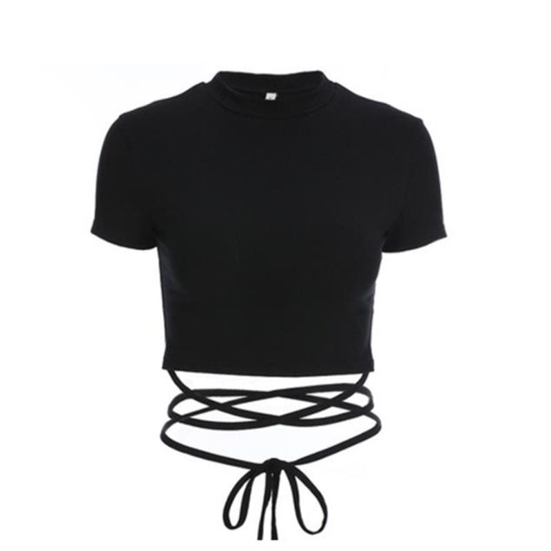 Short Sleeve Tee Tops Female Shirts  Summer Women Black Short T-Shirts Sexy Crop Tops