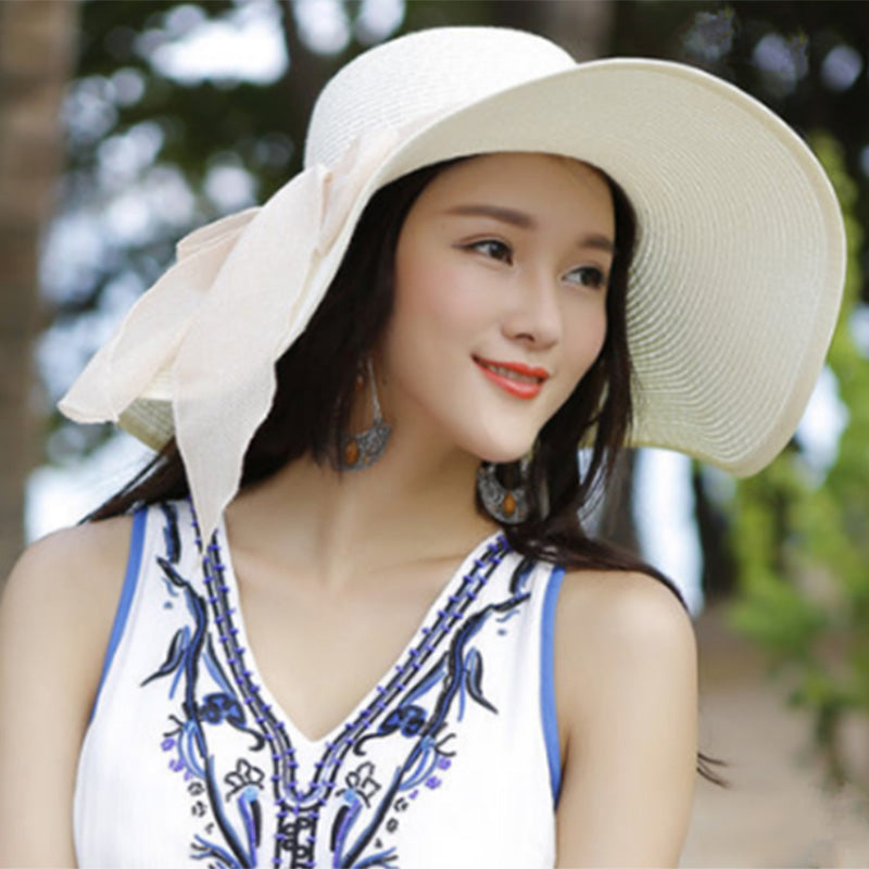 Spring Summer Sun Hat Female Foldable Beach Straw Hat Seaside Sunshade Big Brim Summer Small Fresh Travel hat