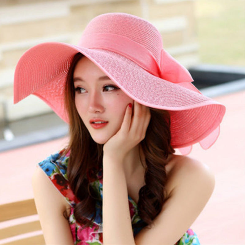 Spring Summer Sun Hat Female Foldable Beach Straw Hat Seaside Sunshade Big Brim Summer Small Fresh Travel hat