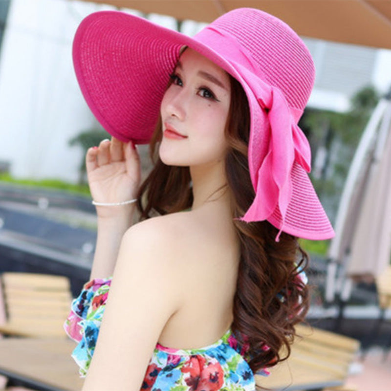 Spring Summer Sun Hat Female Foldable Beach Straw Hat Seaside Sunshade Big Brim Summer Small Fresh Travel hat