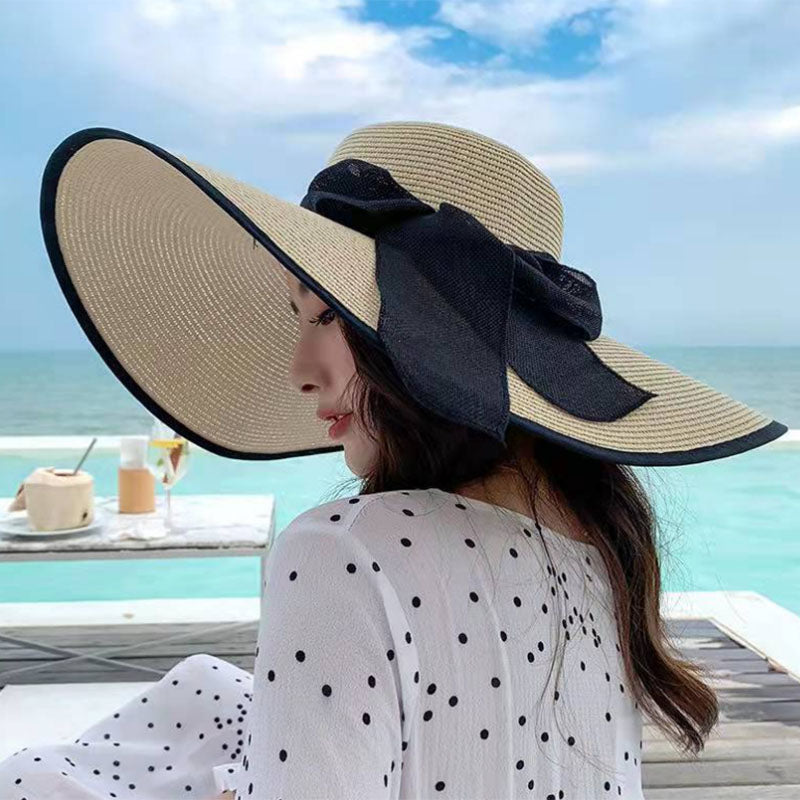 Spring Summer Sun Hat Female Foldable Beach Straw Hat Seaside Sunshade Big Brim Summer Small Fresh Travel hat