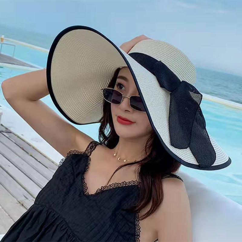 Spring Summer Sun Hat Female Foldable Beach Straw Hat Seaside Sunshade Big Brim Summer Small Fresh Travel hat