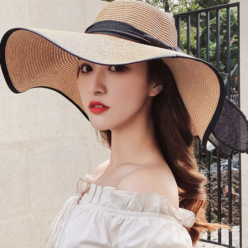Spring Summer Sun Hat Female Foldable Beach Straw Hat Seaside Sunshade Big Brim Summer Small Fresh Travel hat