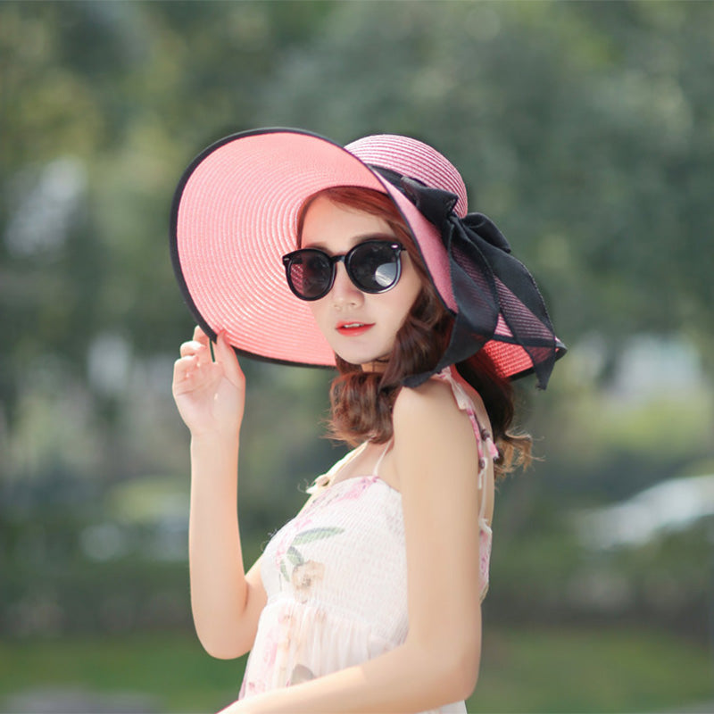 Spring Summer Sun Hat Female Foldable Beach Straw Hat Seaside Sunshade Big Brim Summer Small Fresh Travel hat