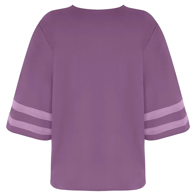 Fashion Woman Blouses 2022 Women V-neck Zip-up Shirt with Half Flared Sleeves Mesh Stitching Loose Casual Women Summer Clothing